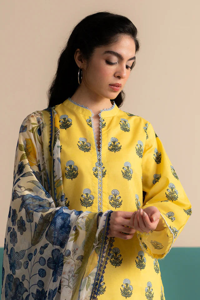 Zofi-4A sunflower-inspired lawn suit with cambric trousers – Coco Zara Shahjahan