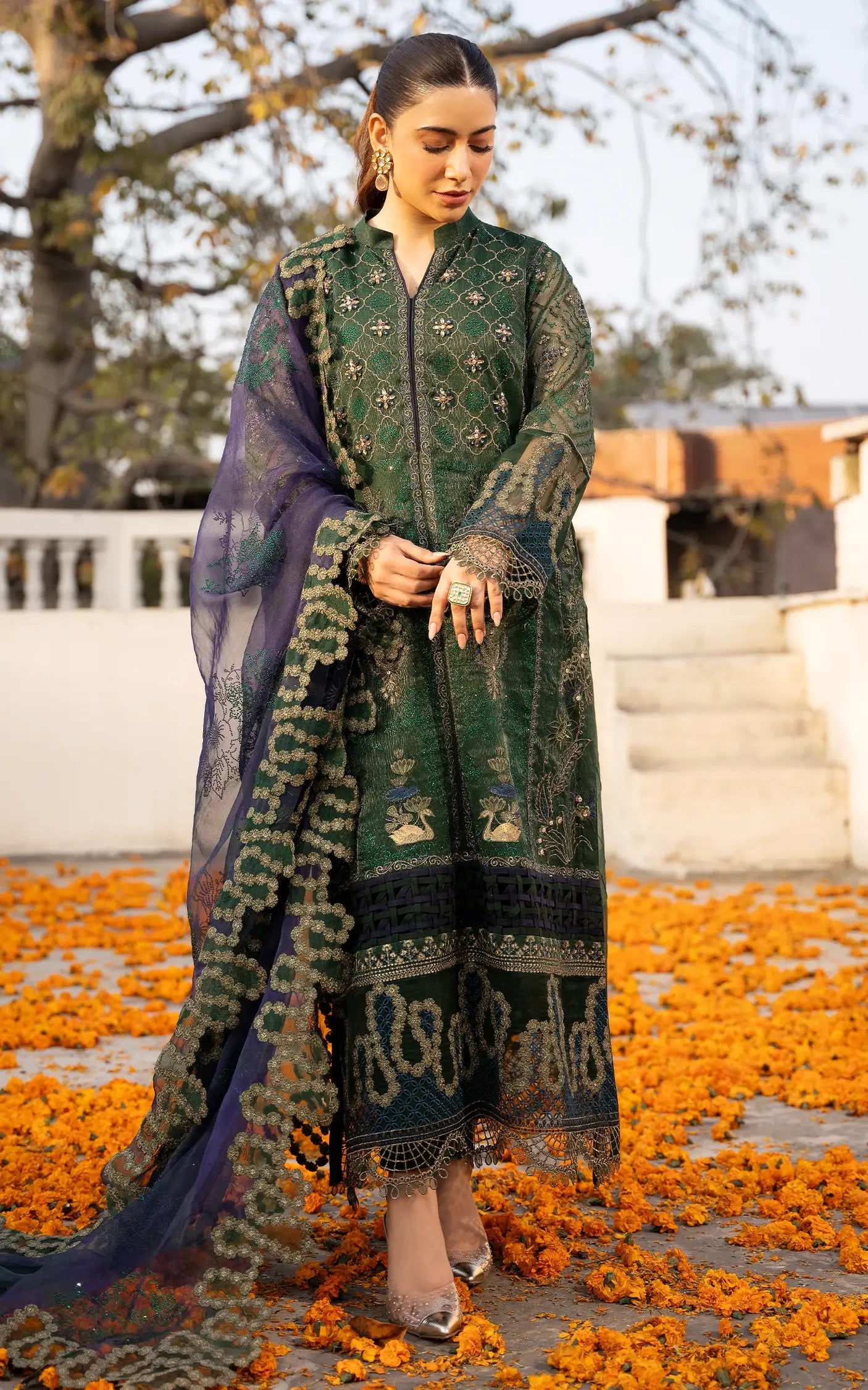 Zohra-(SEF25-04)- Gold & Green Sunehri Eid Edit'25 Ensemble