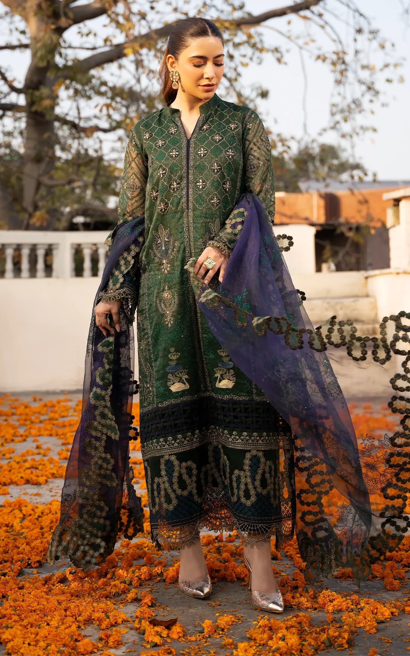 Zohra-(SEF25-04)- Gold & Green Sunehri Eid Edit'25 Ensemble