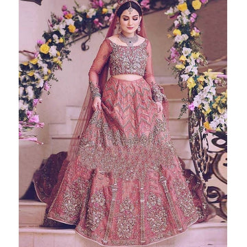 "Handcrafted Pakistani bridal dress with zardozi, dabka, naqshi, and tilla embroidery – shop online at Pakistanimoda with global delivery.