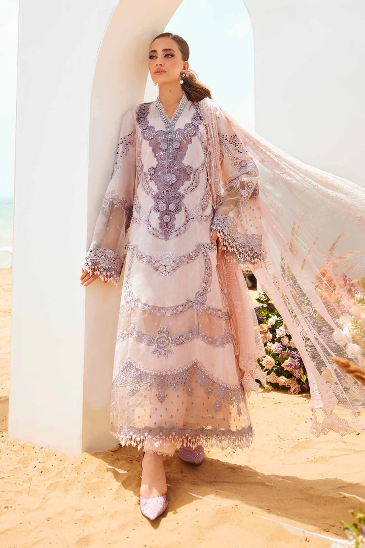 02- Powder Pink Embroidered Eid Jacquard Lawn Suit '25 By-Maria.B