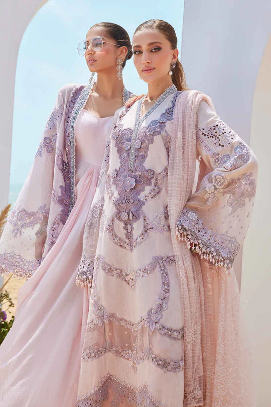 02- Powder Pink Embroidered Eid Jacquard Lawn Suit '25 By-Maria.B