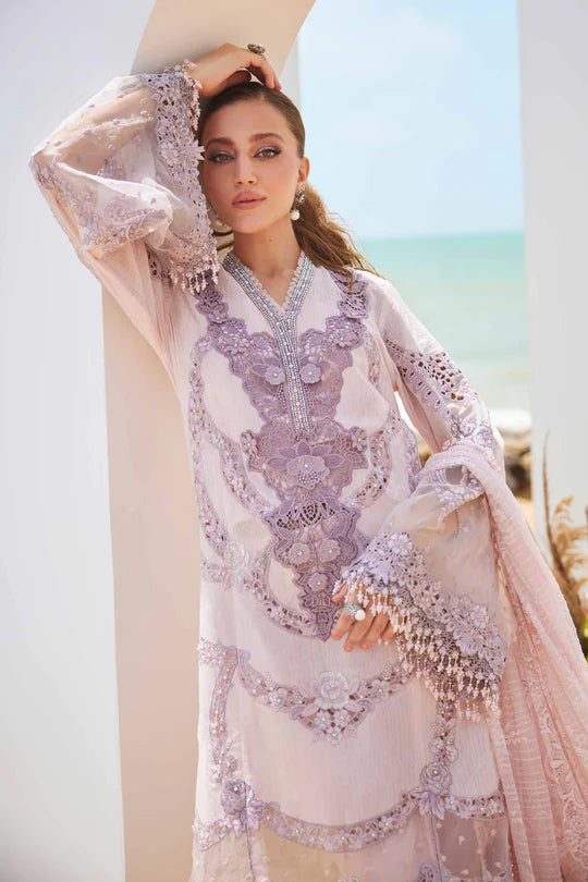 02- Powder Pink Embroidered Eid Jacquard Lawn Suit '25 By-Maria.B