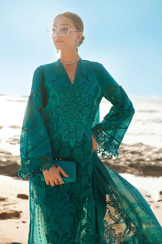 05- Sea Green Embroidered Eid Organza Lawn Suit '25 By-Maria.B