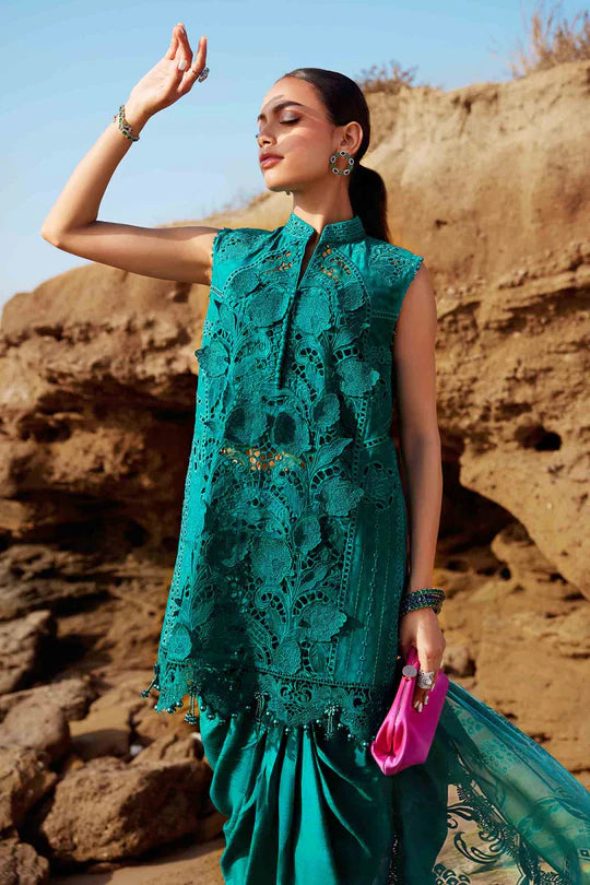 05- Sea Green Embroidered Eid Organza Lawn Suit '25 By-Maria.B