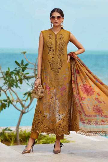06- Mustard Embroidered Eid Lawn Suit '25 By-Maria.B