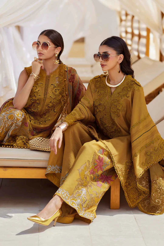 06- Mustard Embroidered Eid Lawn Suit '25 By-Maria.B