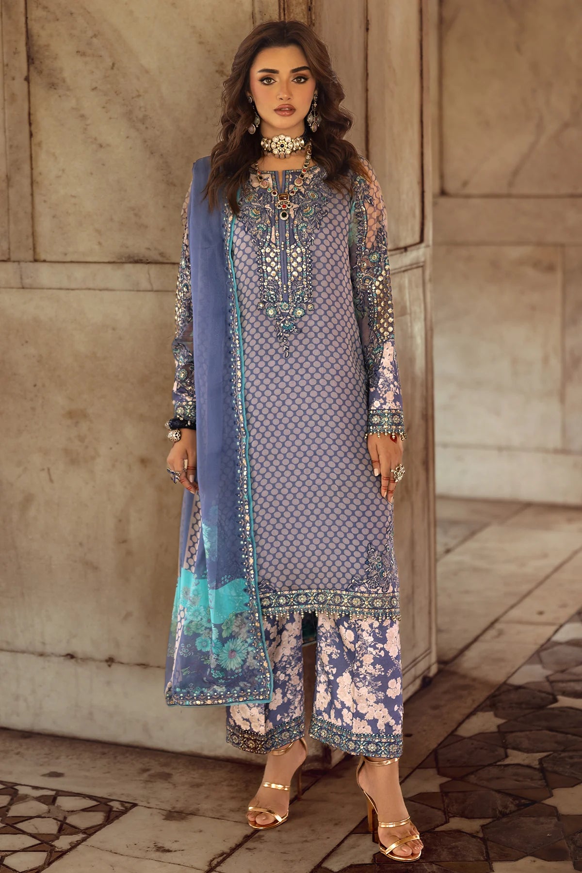 07-Deep Purple Embroidered Printed Chiffon Lawn Suit Set by-Charizma