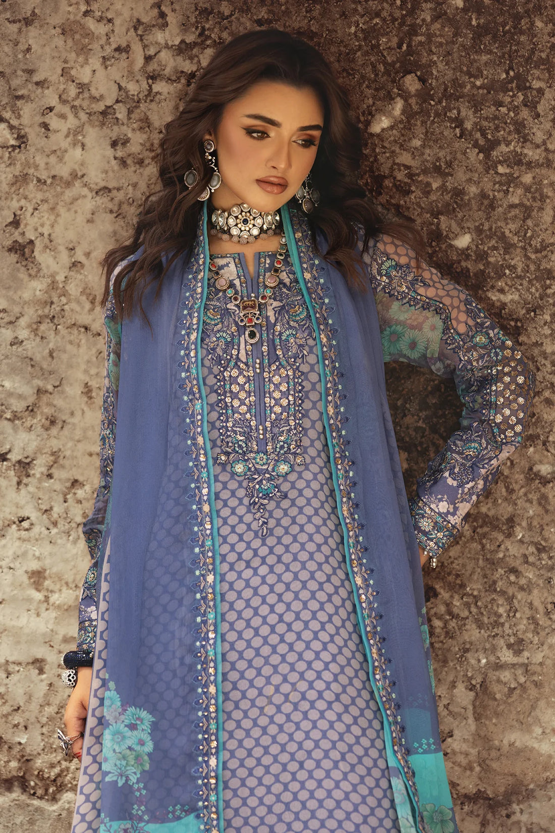 07-Deep Purple Embroidered Printed Chiffon Lawn Suit Set by-Charizma