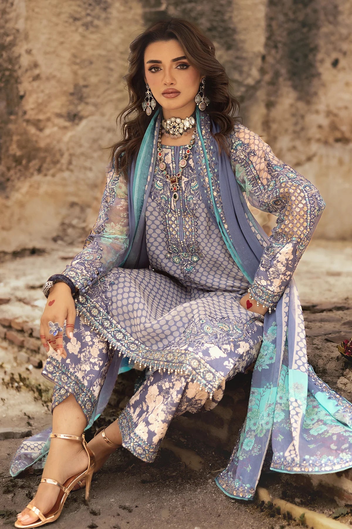 07-Deep Purple Embroidered Printed Chiffon Lawn Suit Set by-Charizma