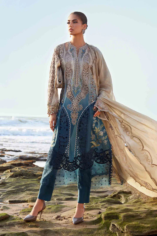 08- Coffee & Teal Embroidered Eid Lawn Suit '25 By-Maria.B
