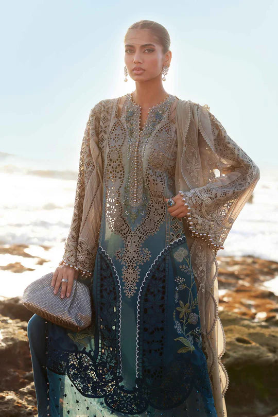 08- Coffee & Teal Embroidered Eid Lawn Suit '25 By-Maria.B