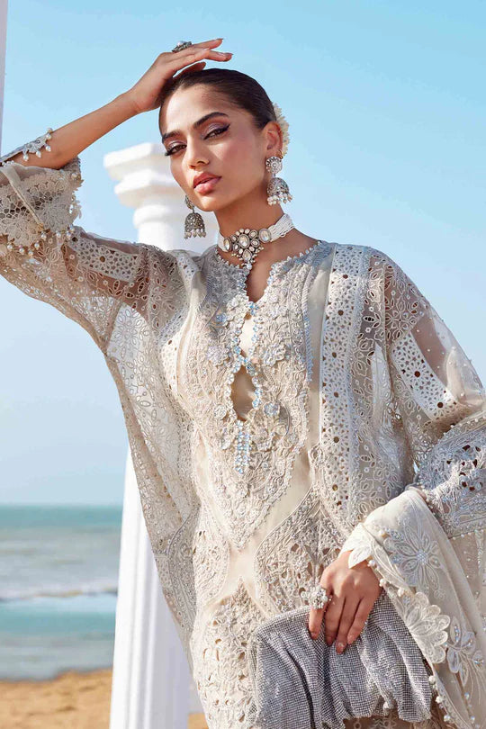 09- Ivory Embroidered Organza Eid Lawn Suit '25 By-Maria.B