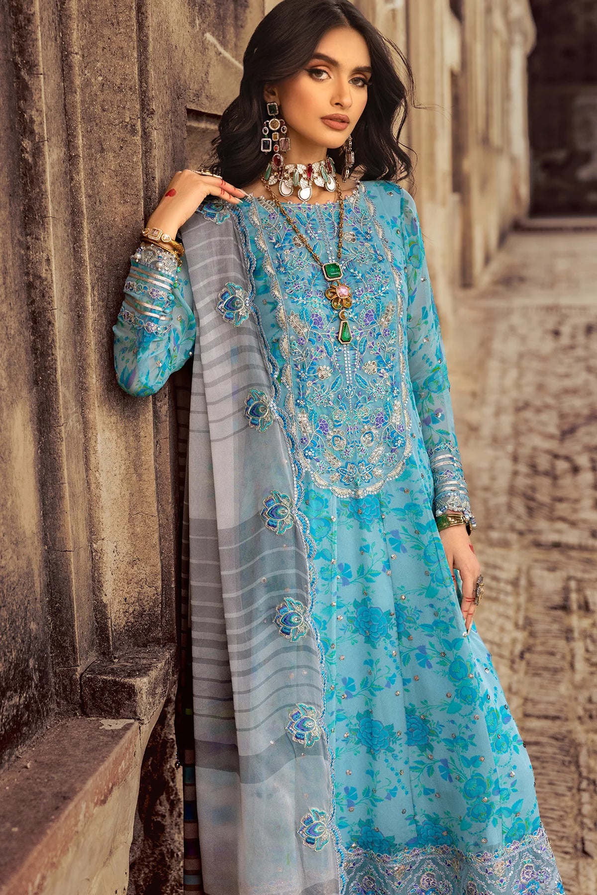 10-Full-length chiffon embroidered shirt for formal wear by-Charizma