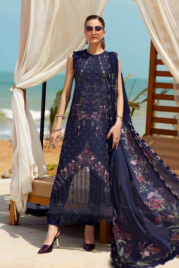 10- Navy Blue Embroidered Eid Lawn Suit '25 By-Maria.B