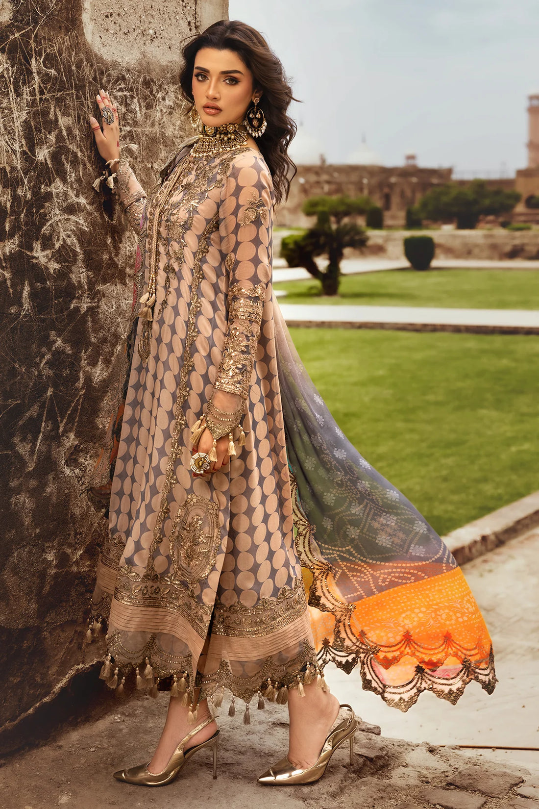 11-Authentic Brown Embroidered Lawn Suit with Printed Dupatta USA & Canada by-Charizma