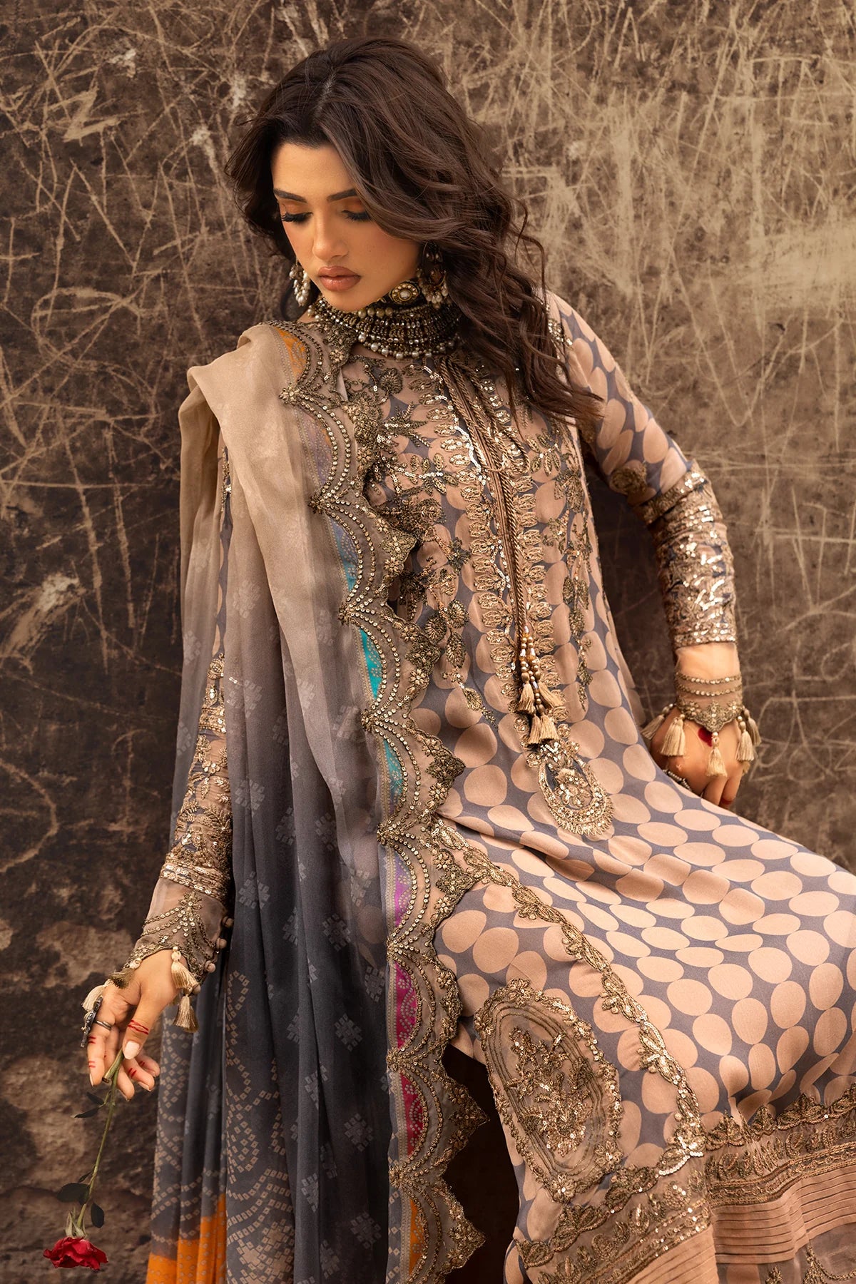 11-Authentic Brown Embroidered Lawn Suit with Printed Dupatta USA & Canada by-Charizma