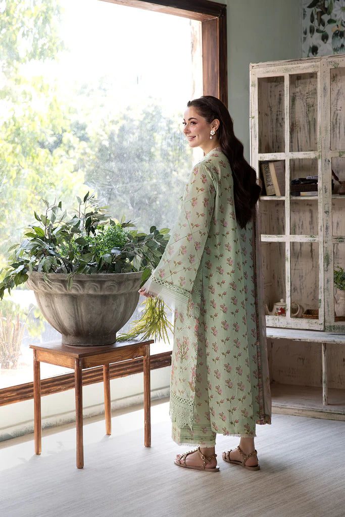 1B-Sage Green Lawn Suit with Printed Chiffon Dupatta By-Sobia Nazir