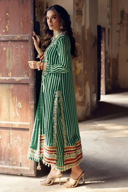 20P-Desi green unstitched ensemble with traditional embellishment by-Charizma
