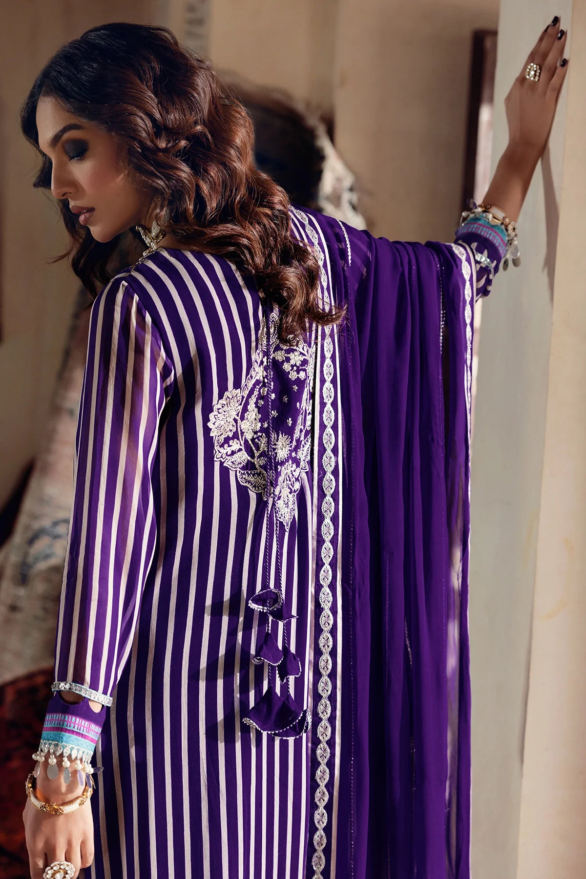 21P-Pakistani deep purple chiffon suit for celebrations by-Charizma