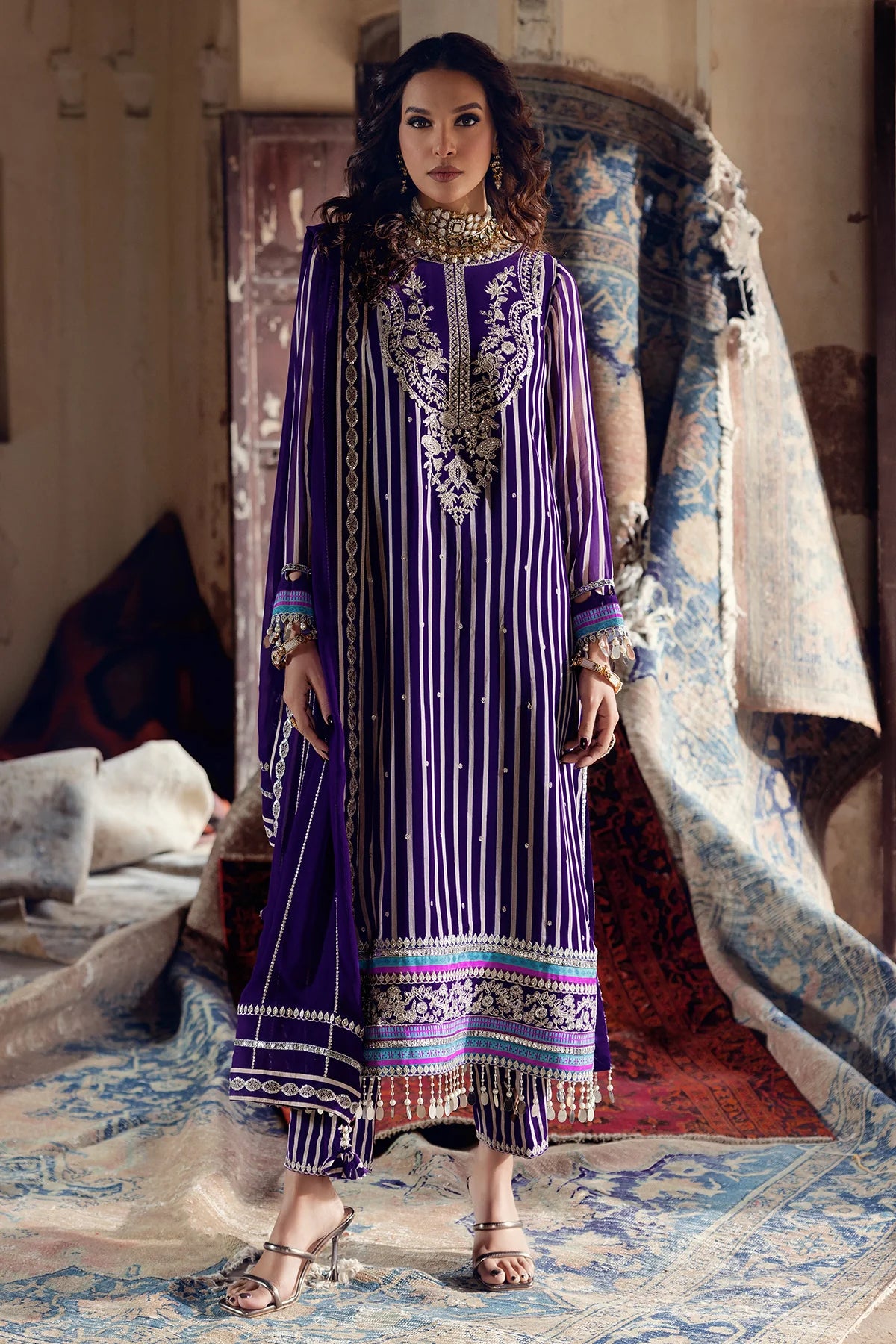21P-Pakistani deep purple chiffon suit for celebrations by-Charizma