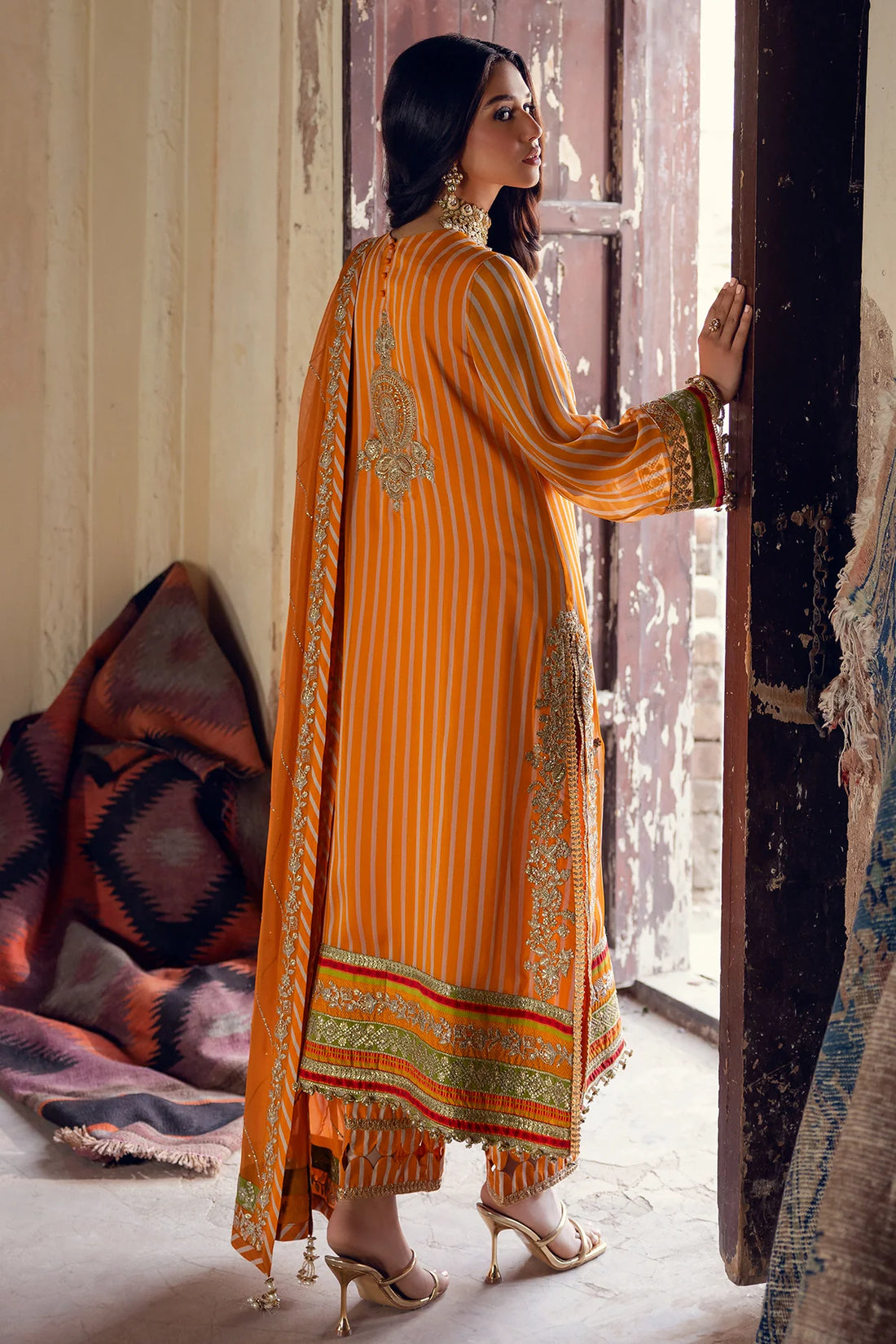 23-Vibrant orange dress with chiffon and raw silk combo by-Charizma