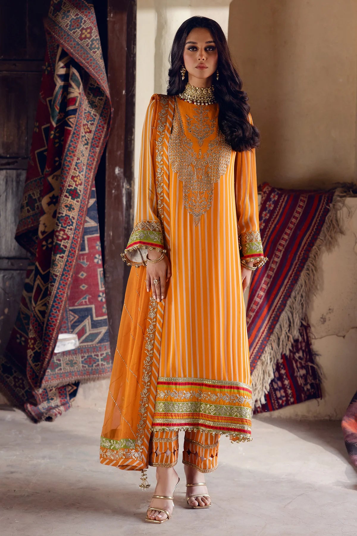 23-Vibrant orange dress with chiffon and raw silk combo by-Charizma