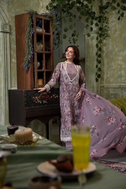 2A-Brown Lawn Suit with Printed Trouser and Embroidered Details By-Sobia Nazir