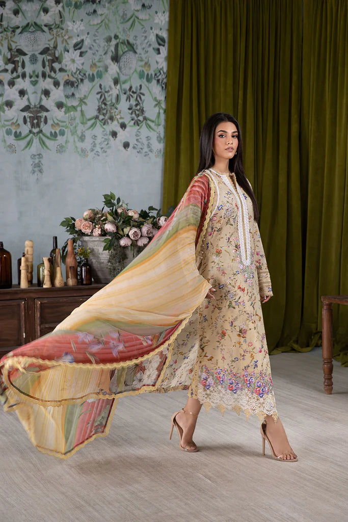 3A-Lime Yellow Printed and Embroidered Lawn Suit for Ladies By-Sobia Nazir