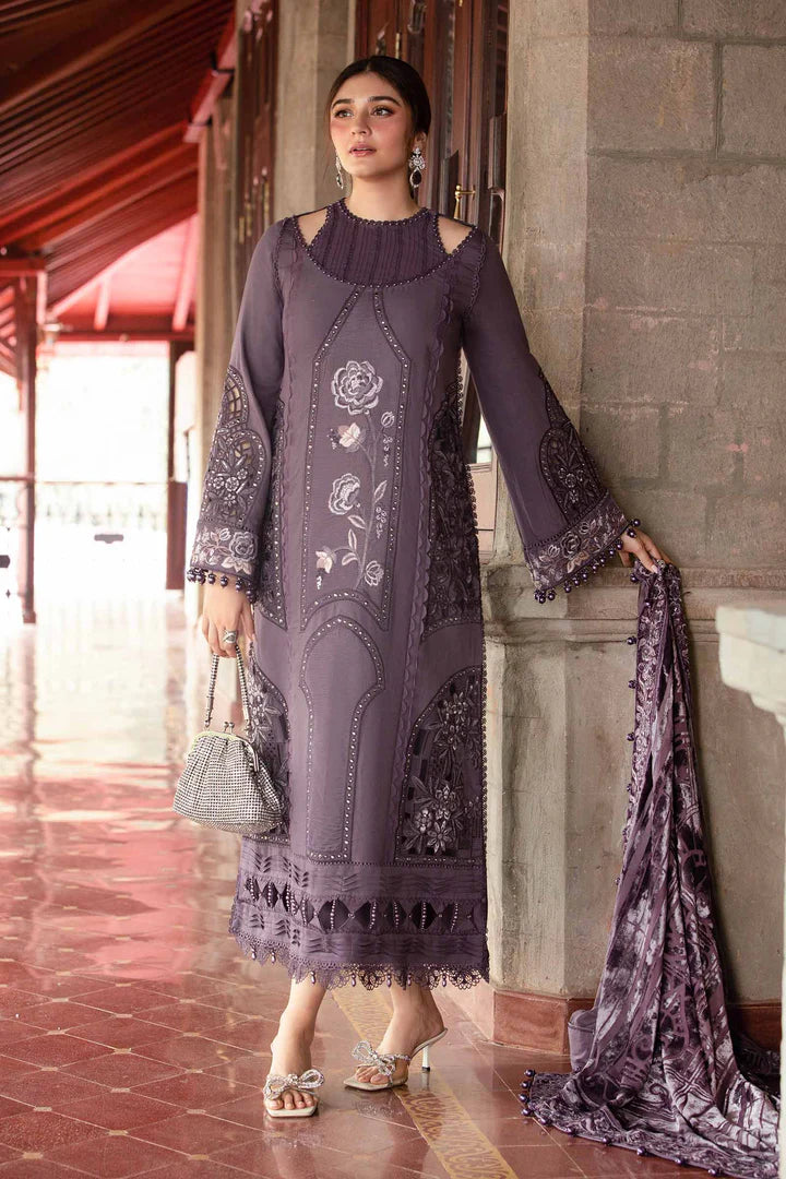 Winter Luxe: Embroidered Linen Suit-DL-1202-Dull Lilac-By Maria.B