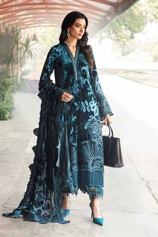 Winter Luxe: Embroidered Palachi Suit-DL-1203 Teal-By Maria.B