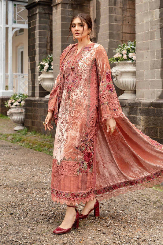 Winter Luxe: Embroidered Palachi Suit-DL-1206 Salmon Pink-By Maria.B