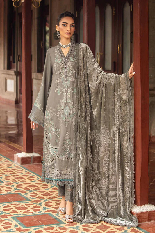 Winter Luxe: Embroidered Velvet Suit-DL-1209-Grey-By Maria.B