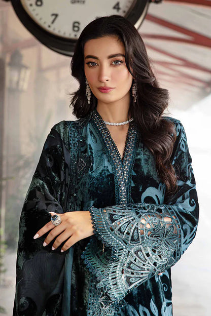 Winter Luxe: Embroidered Palachi Suit-DL-1203 Teal-By Maria.B