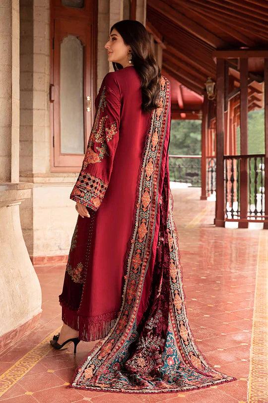 Winter Luxe: Embroidered Twill Linen Suit-DL-1210-Maroon-By Maria.B