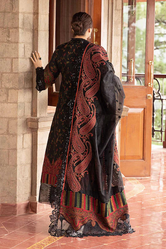 Winter Luxe: Embroidered Woven Suit-DL-1204 Black and Maroon-By Maria.B