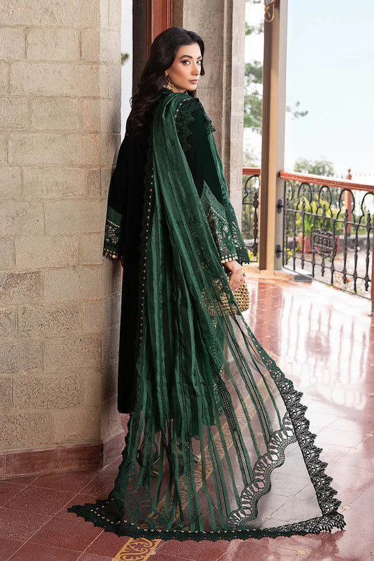 Winter Luxe: Embroidered Velvet Suit-DL-1212-Emerald Green-By Maria.B
