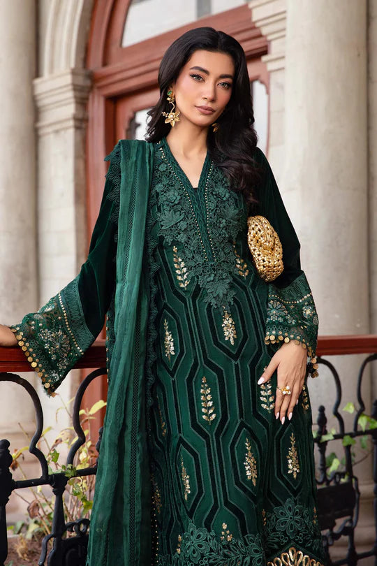 Winter Luxe: Embroidered Velvet Suit-DL-1212-Emerald Green-By Maria.B