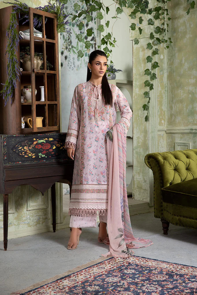 4A-Elegant Peach & Off white Lawn Dress with Detailed Embroidery By-Sobia Nazir