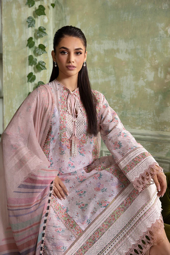 4A-Elegant Peach & Off white Lawn Dress with Detailed Embroidery By-Sobia Nazir