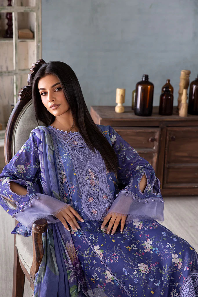 8A-Blue Pakistani Lawn Suit for Semi-Formal Wear By-Sobia Nazir