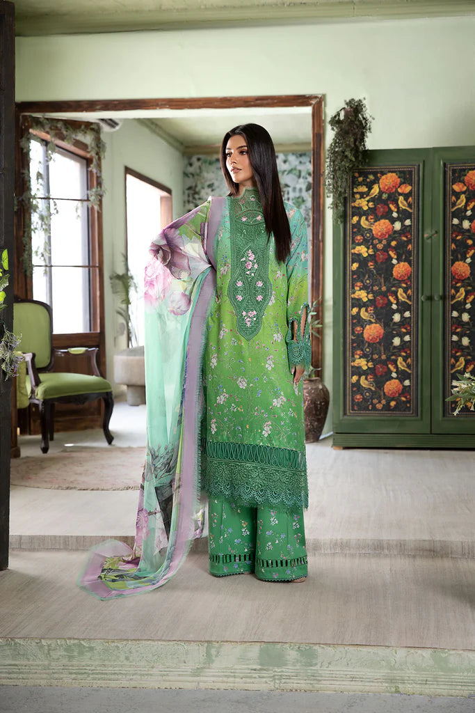 8B-Pakistani Lawn Suit Aqua Green with Chiffon Dupatta By-Sobia Nazir