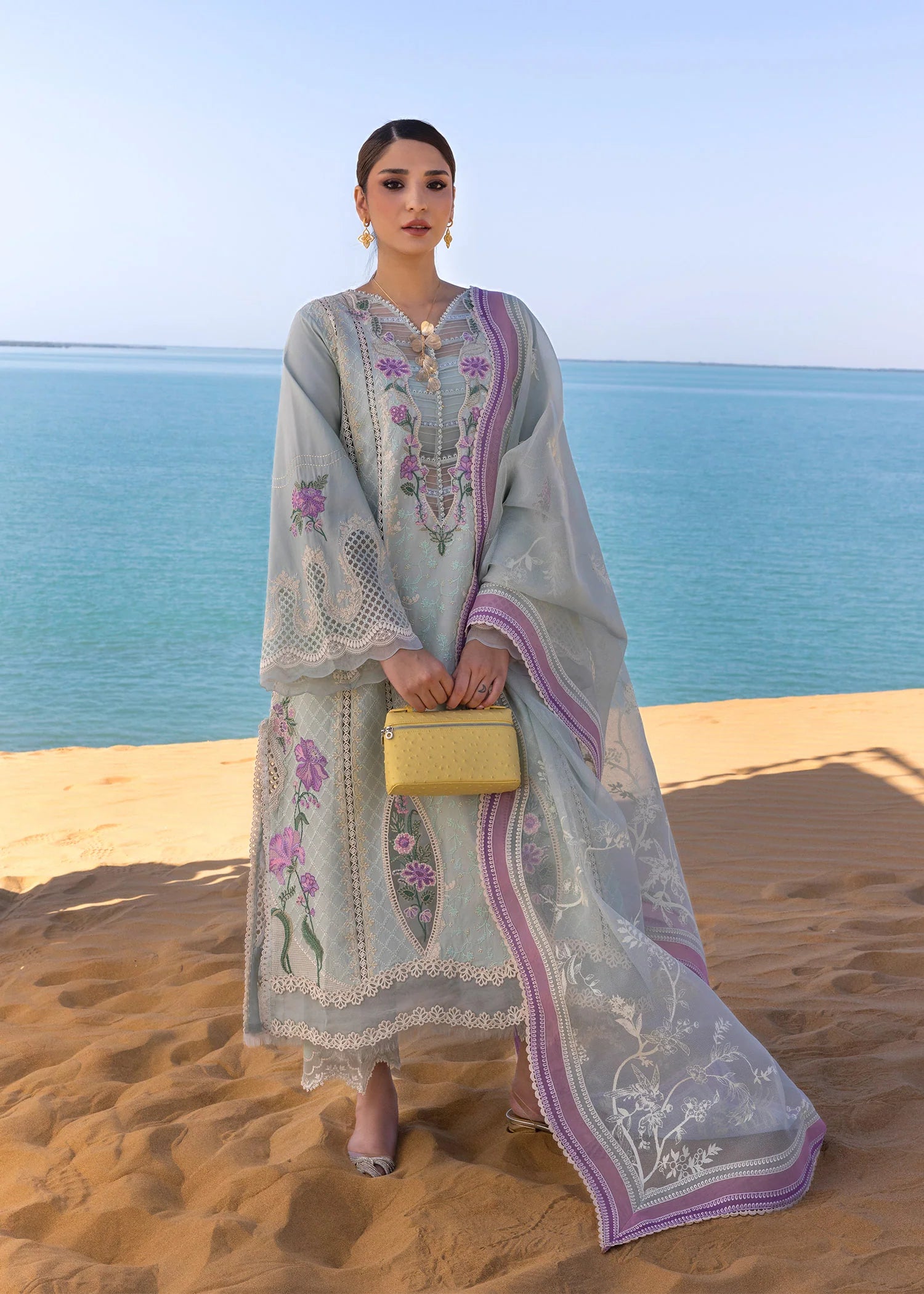 A Handmade Tale - D2 A- Powder Blue Embroidered Lawn Outfit By- Crimson