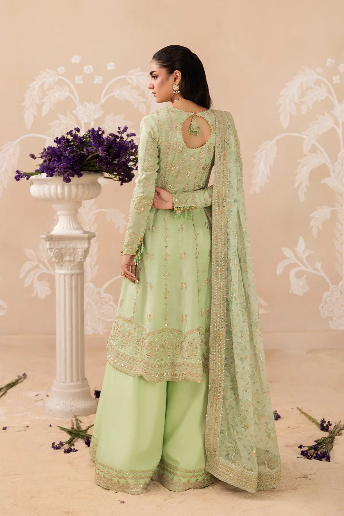 AIK Shaam B2601 Mint Green Medium Silk Stitched 3PC Suit with Chiffon Dupatta