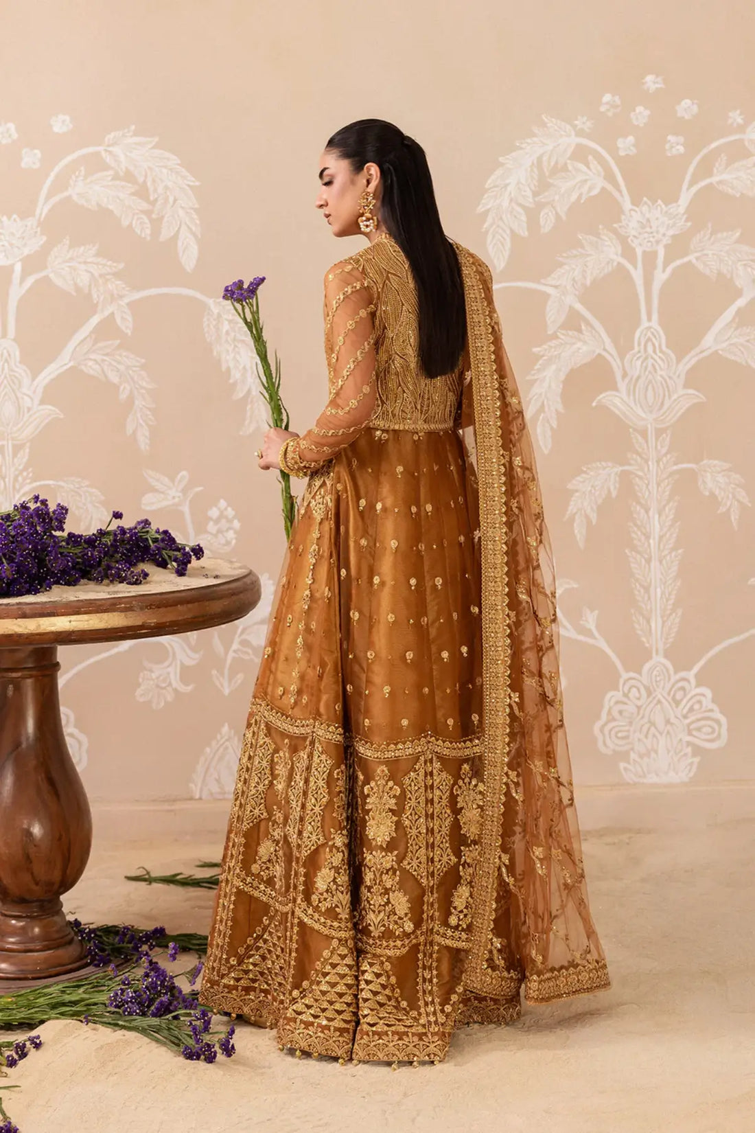 AIK Shaam B2603 Mustard Gold Embroidered Net Stitched 3PC Suit with Net Dupatta