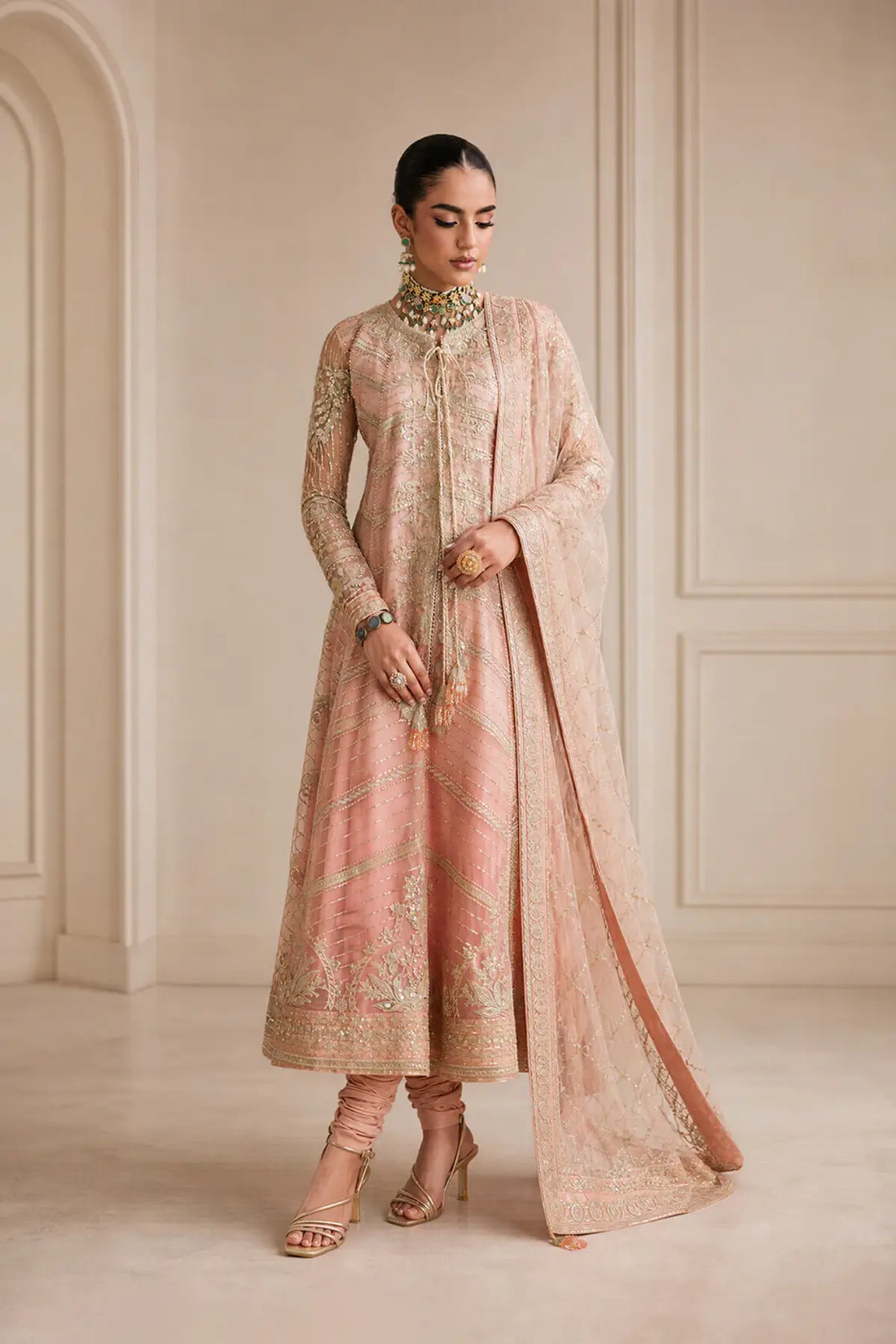 AIK Shaam B2605 Blush Pink Embroidered Net Stitched 3PC Suit with Net Dupatta
