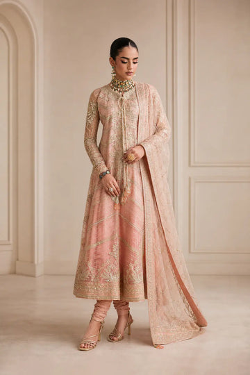 AIK Shaam B2605 Blush Pink Embroidered Net Stitched 3PC Suit with Net Dupatta