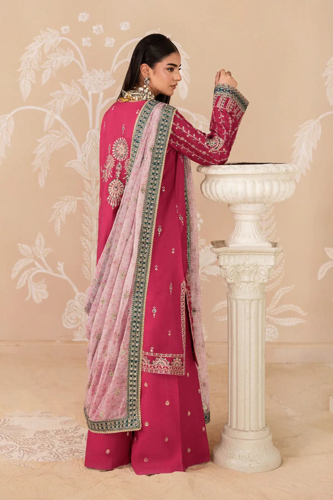AIK Shaam B2606 Magenta Embroidered Medium Silk Stitched Suit with Printed Chiffon Dupatta