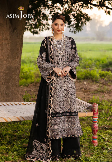 AJELL-03 BLACK EMBROIDERED LAWN ENSEMBLE