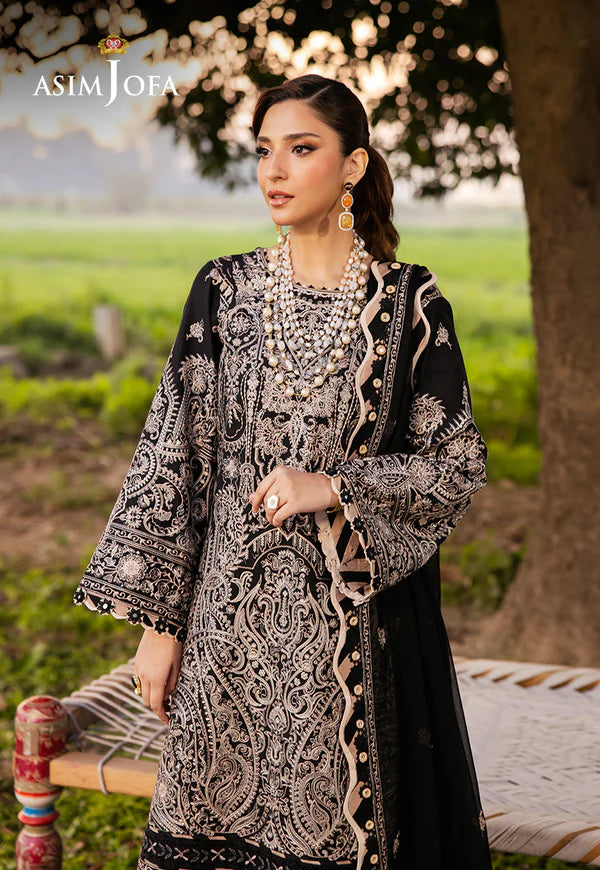AJELL-03 BLACK EMBROIDERED LAWN ENSEMBLE